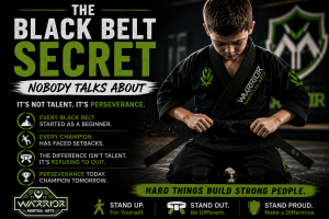 child in black martial arts uniform kneeling