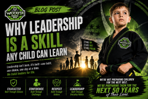 child in black martial arts uniform standing confidently